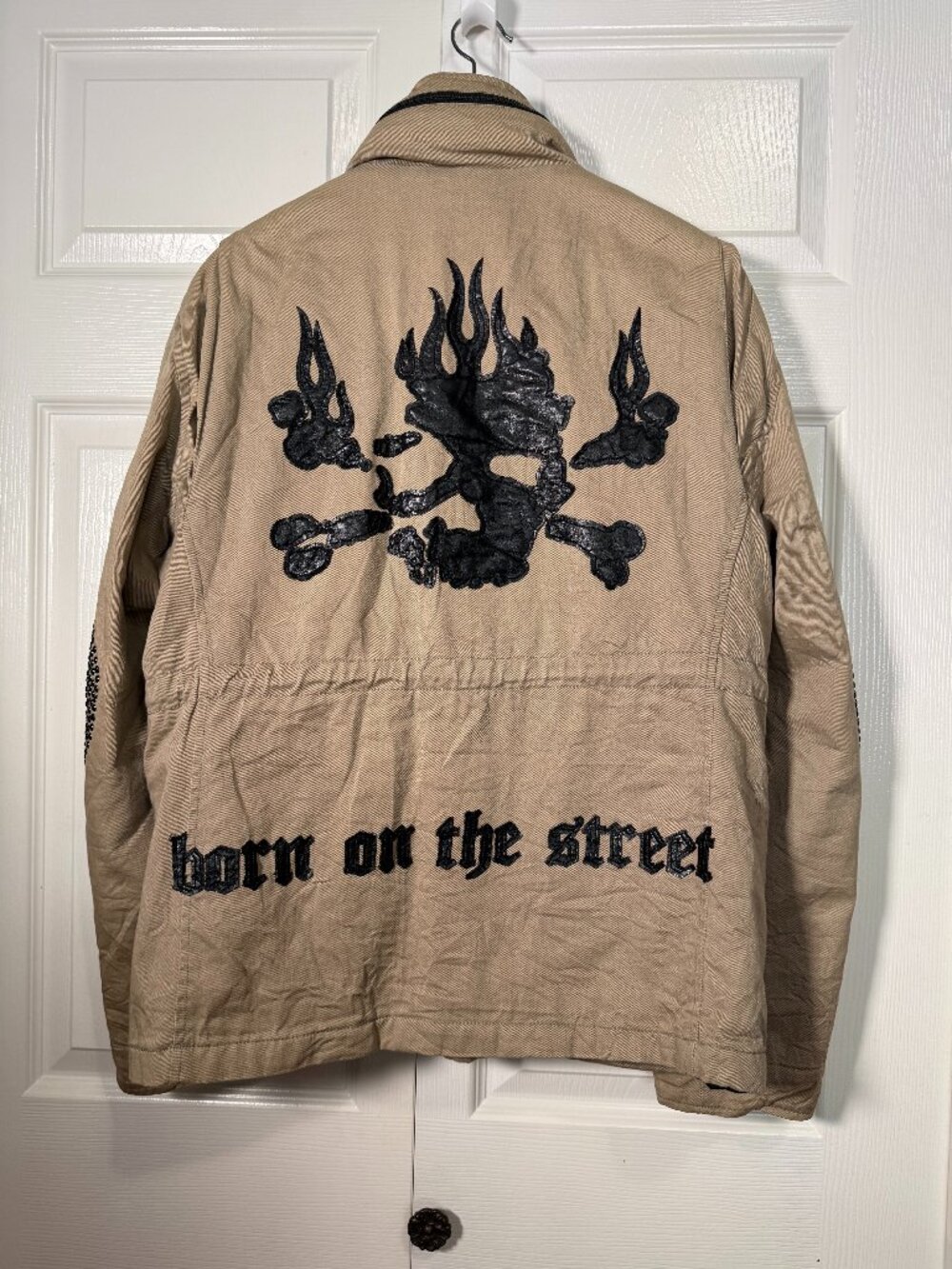VTG Y2K Smet Christian Audigier Born on the Street Skull M65 Field Jacket Tan L